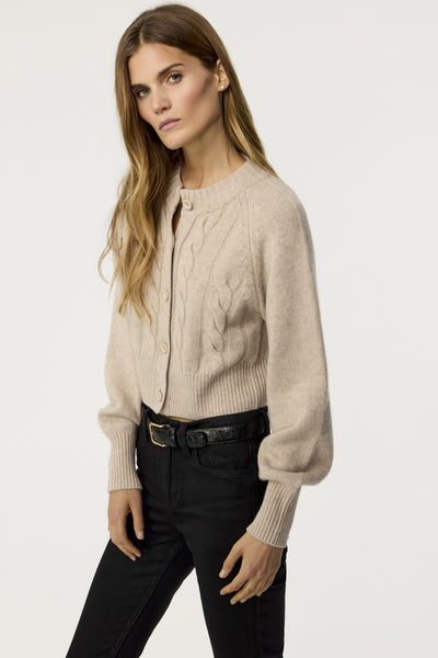 Rita Cable Knit Cashmere Cardigan in Beige Melange