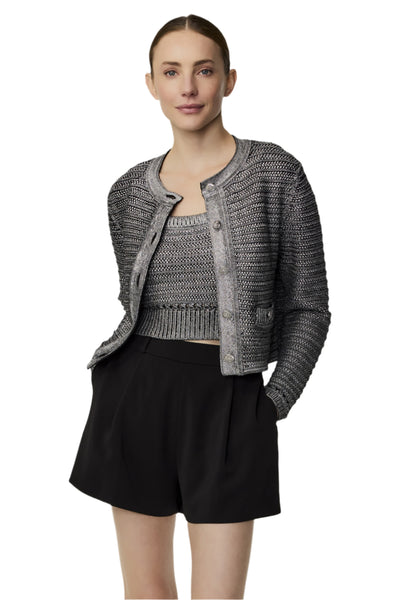 Cecilia Textured Cotton Knit Jacket in Jet/Silver Foil