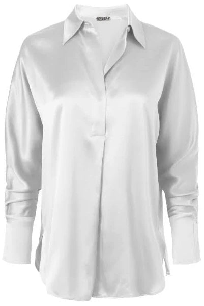 Silk Half Button Blouse in White