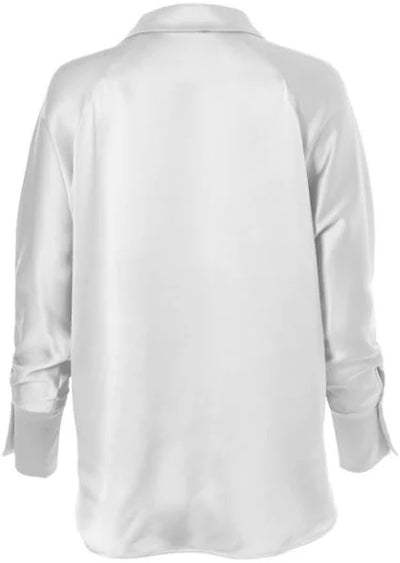Silk Half Button Blouse in White