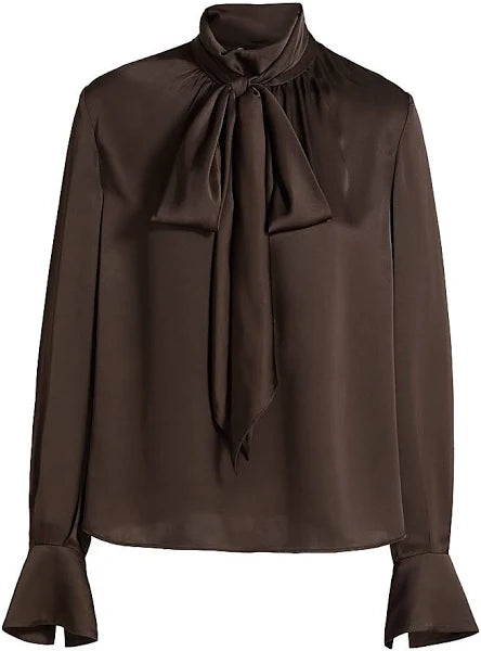 Veronica Bow Blouse in Espresso