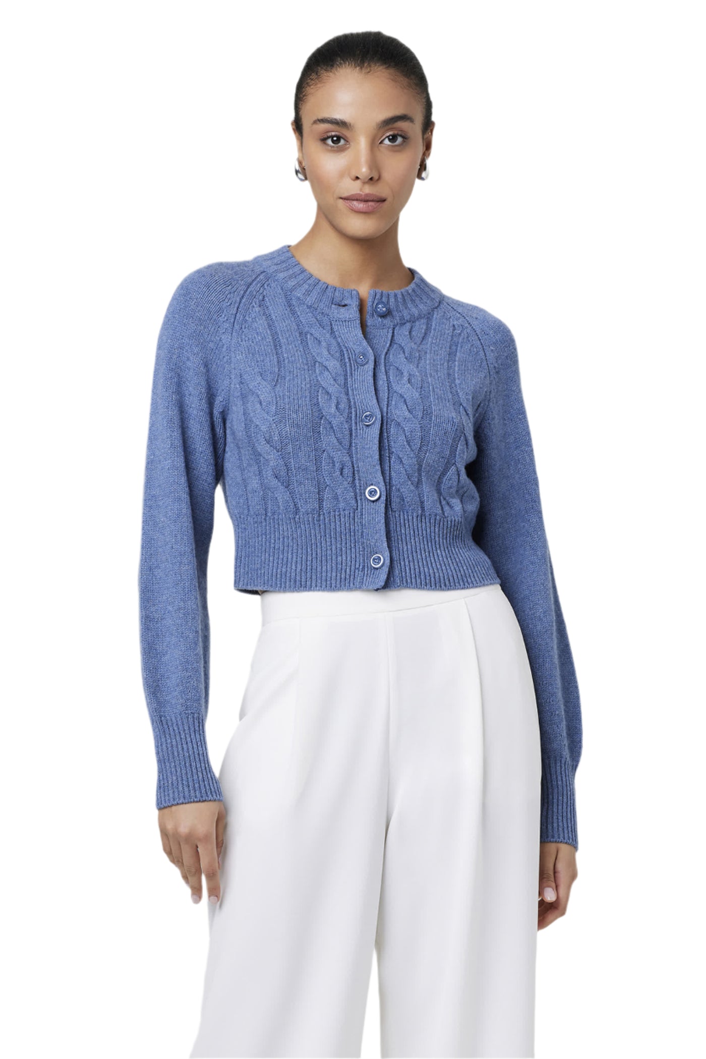 Rita Cable Knit Cashmere Cardigan in Indigo Heather