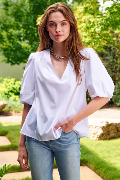Tish Top Silky Poplin Popover Blouse - White