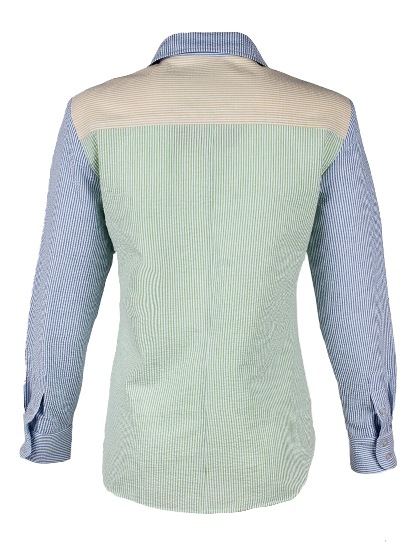 Topanga Shirt Colorblock Seersucker Stripe: Green/Yellow/Blue