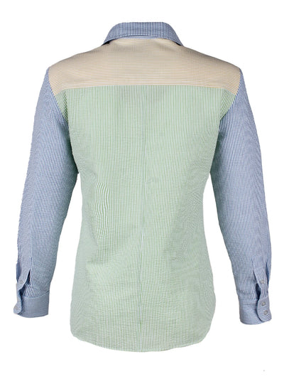 Topanga Shirt Colorblock Seersucker Stripe: Green/Yellow/Blue