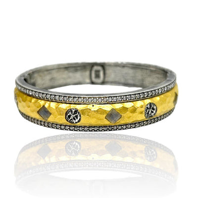 Vintage Silver & Gold  Labradorite Mota Oval Coin Bangle