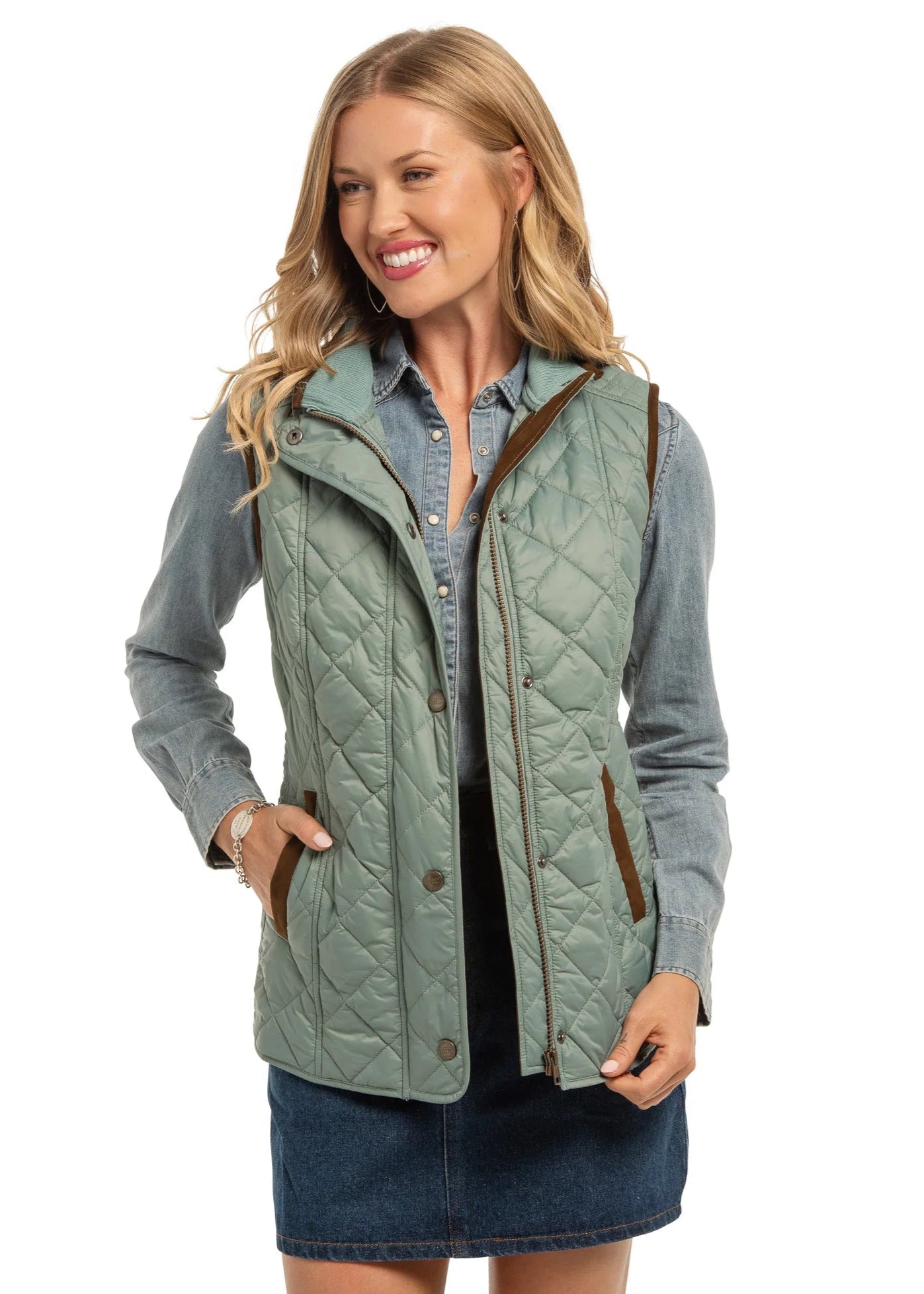 Vista Quilted Nylon Vest in Topaz