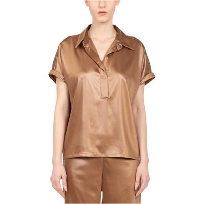 Textured Satin Top in Caramel