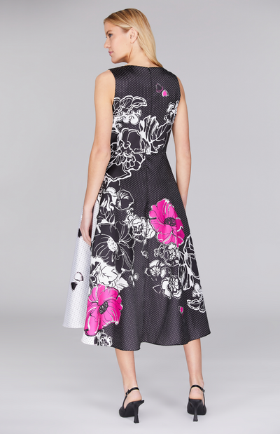 Floral Polka Dot Sleeveless Fit & Flare Dress