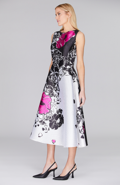 Floral Polka Dot Sleeveless Fit & Flare Dress