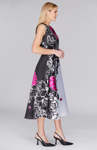 Floral Polka Dot Sleeveless Fit & Flare Dress