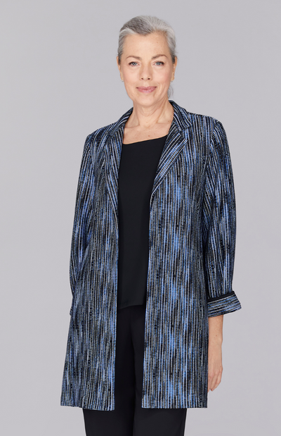 Lurex Knit Tweed Long Blazer w/ Contrast Trim