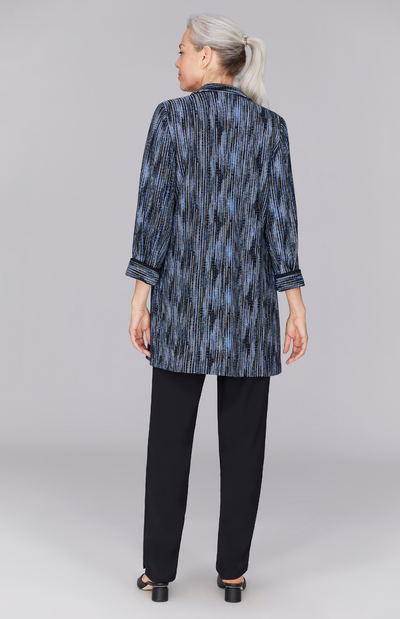 Lurex Knit Tweed Long Blazer w/ Contrast Trim