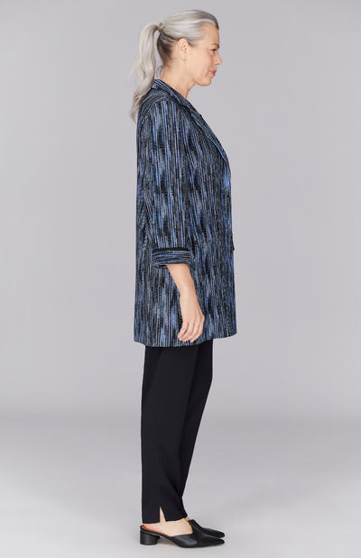 Lurex Knit Tweed Long Blazer w/ Contrast Trim