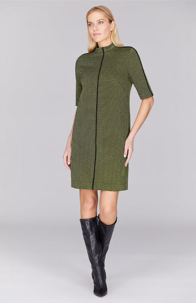 Sparkle Honeycomb Mock Neck Shift Dress w/ Bias