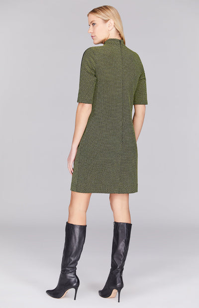 Sparkle Honeycomb Mock Neck Shift Dress w/ Bias