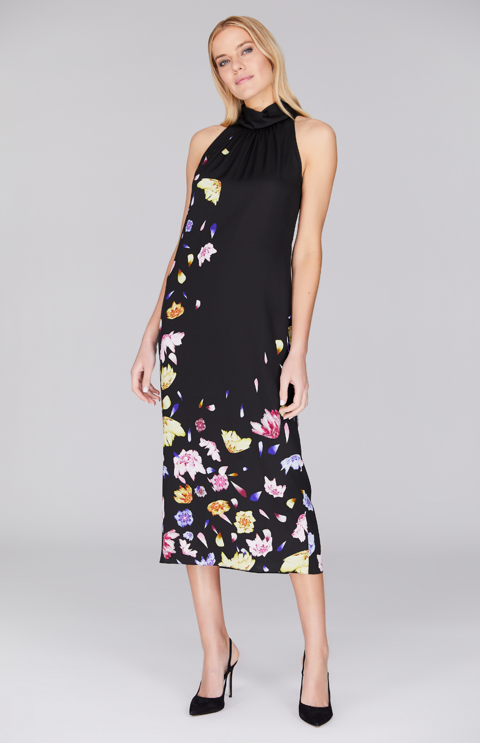 Scattered Blossom High Neck Gathered Dress