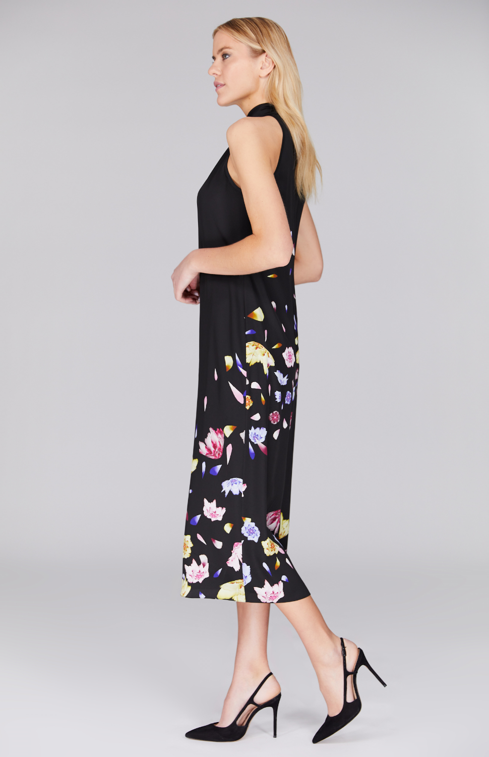 Scattered Blossom High Neck Gathered Dress