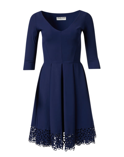 V-Neck Fit & Flare Dress in Navy