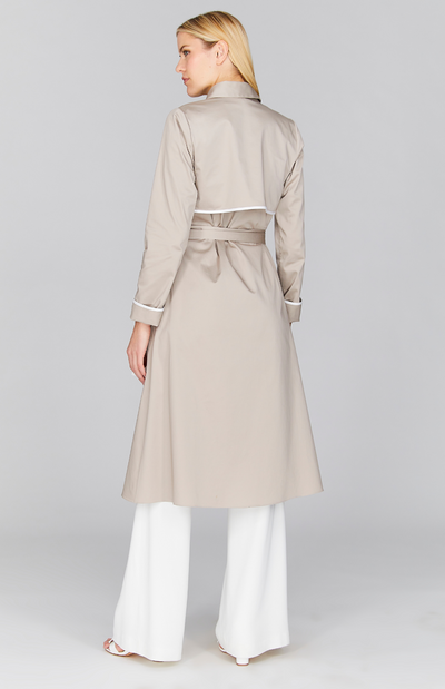 Stretch Cotton Belted Trench w/ Contrast Bias