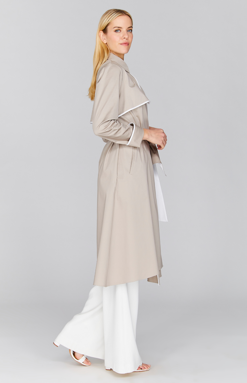 Stretch Cotton Belted Trench w/ Contrast Bias